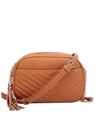 Veronica Double Zipper V Pattern Crossbody WU121 TAN